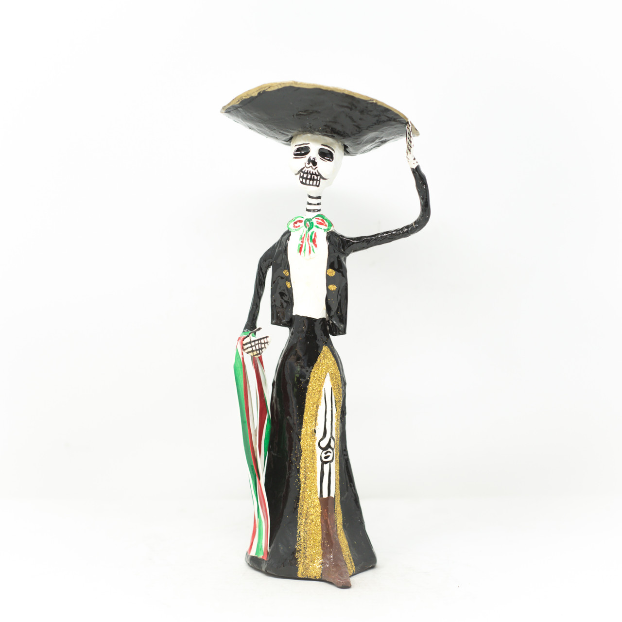Charra Mexican Skeleton, Elegant Mariachi Singer, Day of The Dead Decorations, Music Performer, Hand Painted Folk Art Doll