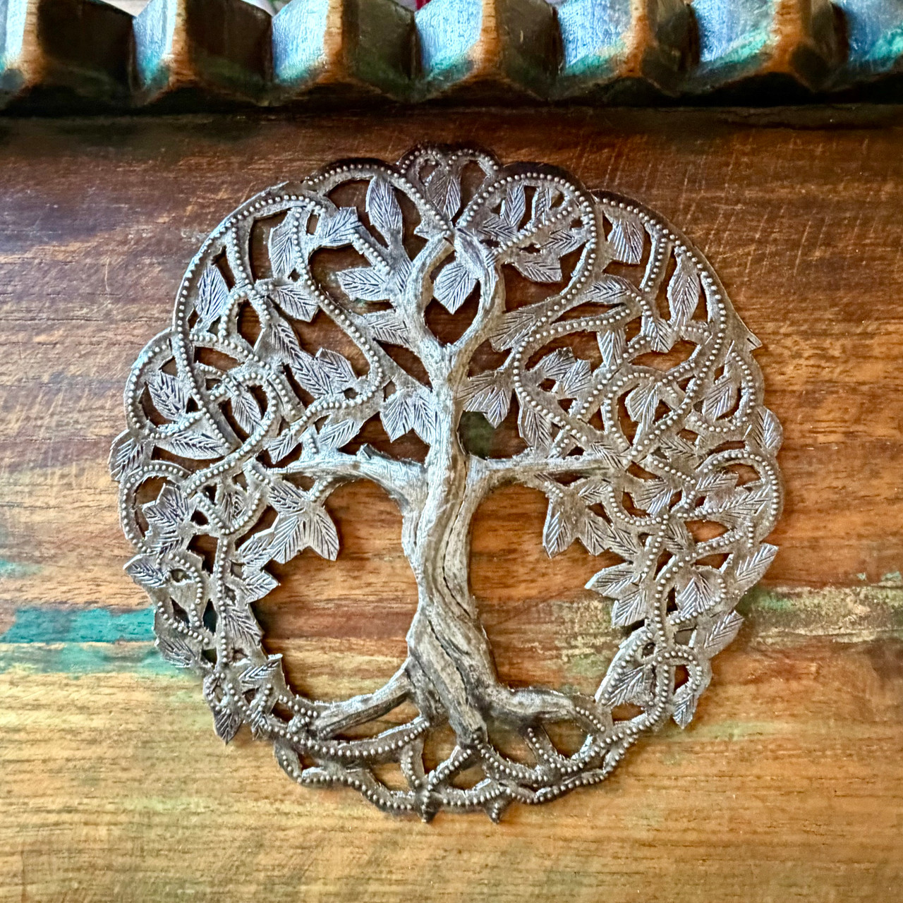 fair trade gift, recycled steel art, Haitian folk art, spiritual wall decor