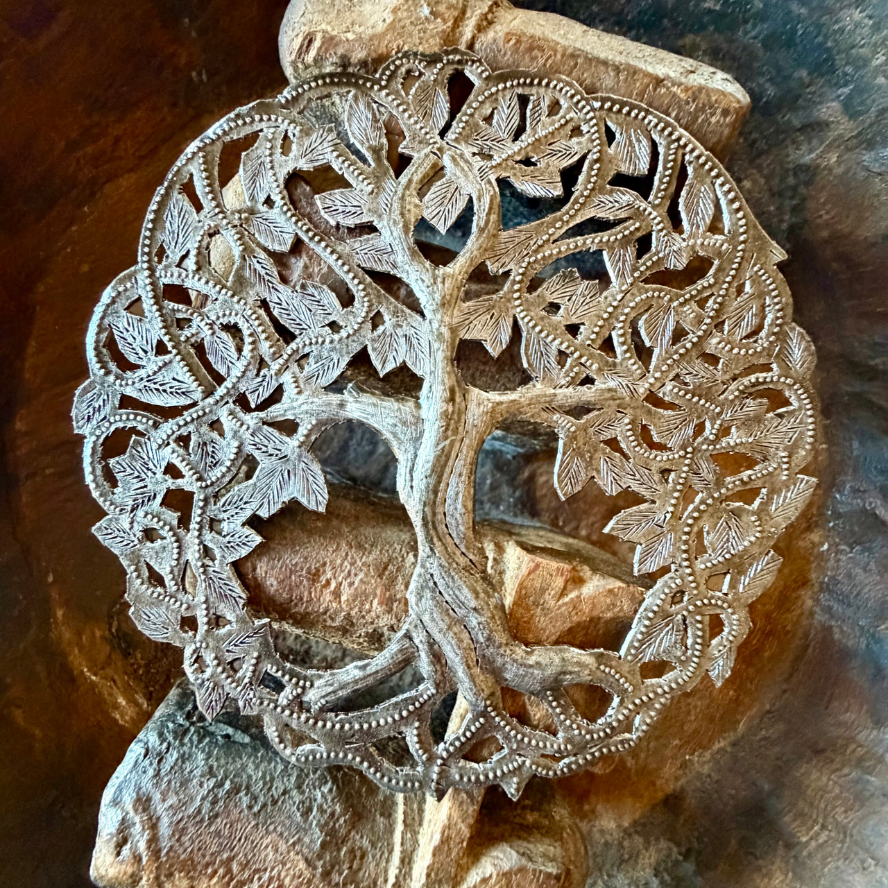 Haitian folk art, spiritual wall decor, small metal wall hanging, eco friendly home decor