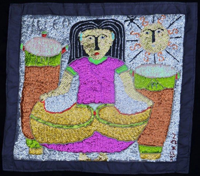 Voodoo La Sirene, Vintage La Sirene Sequin Flag, Voodoo Sequin Flag, Vintage Vodou Drapeau, Vintage Sequin Vodou Drapeau 