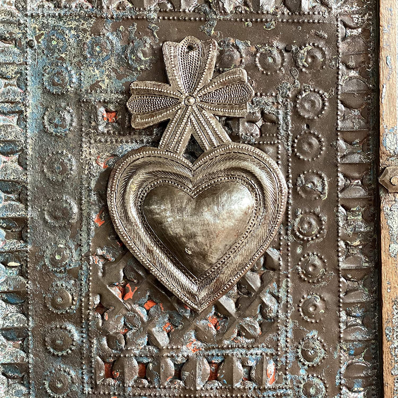 heart with bow wall art, handmade Haiti metal art