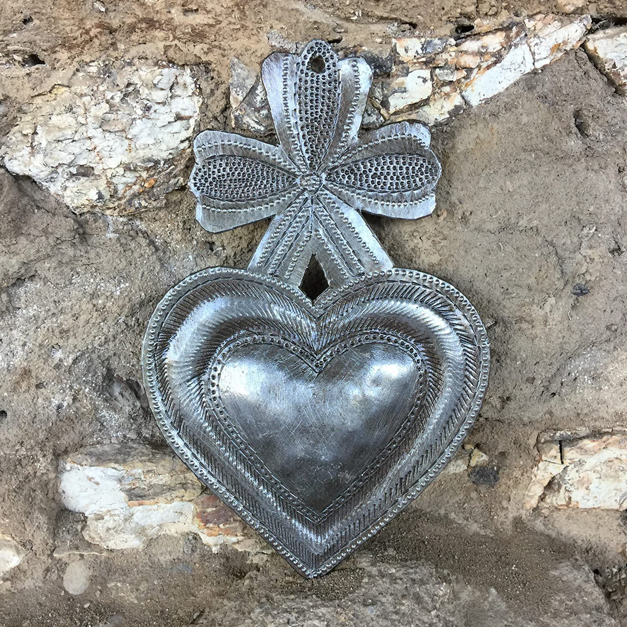 fair trade home decor, handcrafted gift, small heart wall piece, Haitian artisan metal heart, eco-friendly decor