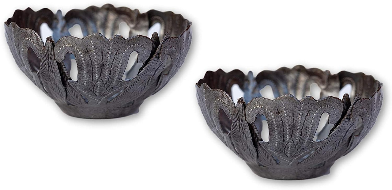 Small Set of 2 Metal Tulip Candle Holders, Decorative Tabletop Handmade Haitian Art 4.5"