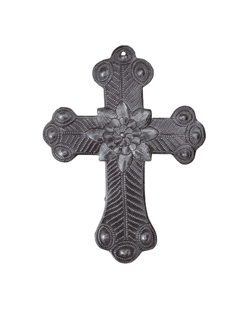 Haitain Metal Art: Whimsical Cross
Upcycled Artwork: Hand Embossed Religious Artwork
Home Decor: Religious Decorative Wall Hanging Plaques
Whether you are seeking a heartfelt gift for a loved one or a meaningful addition to your own collection, our Small Metal Cross with Flower from Haiti is the perfect choice. Embrace its unique blend of spirituality, craftsmanship, and beauty, and let it become a cherished symbol of faith, hope, and resilience.