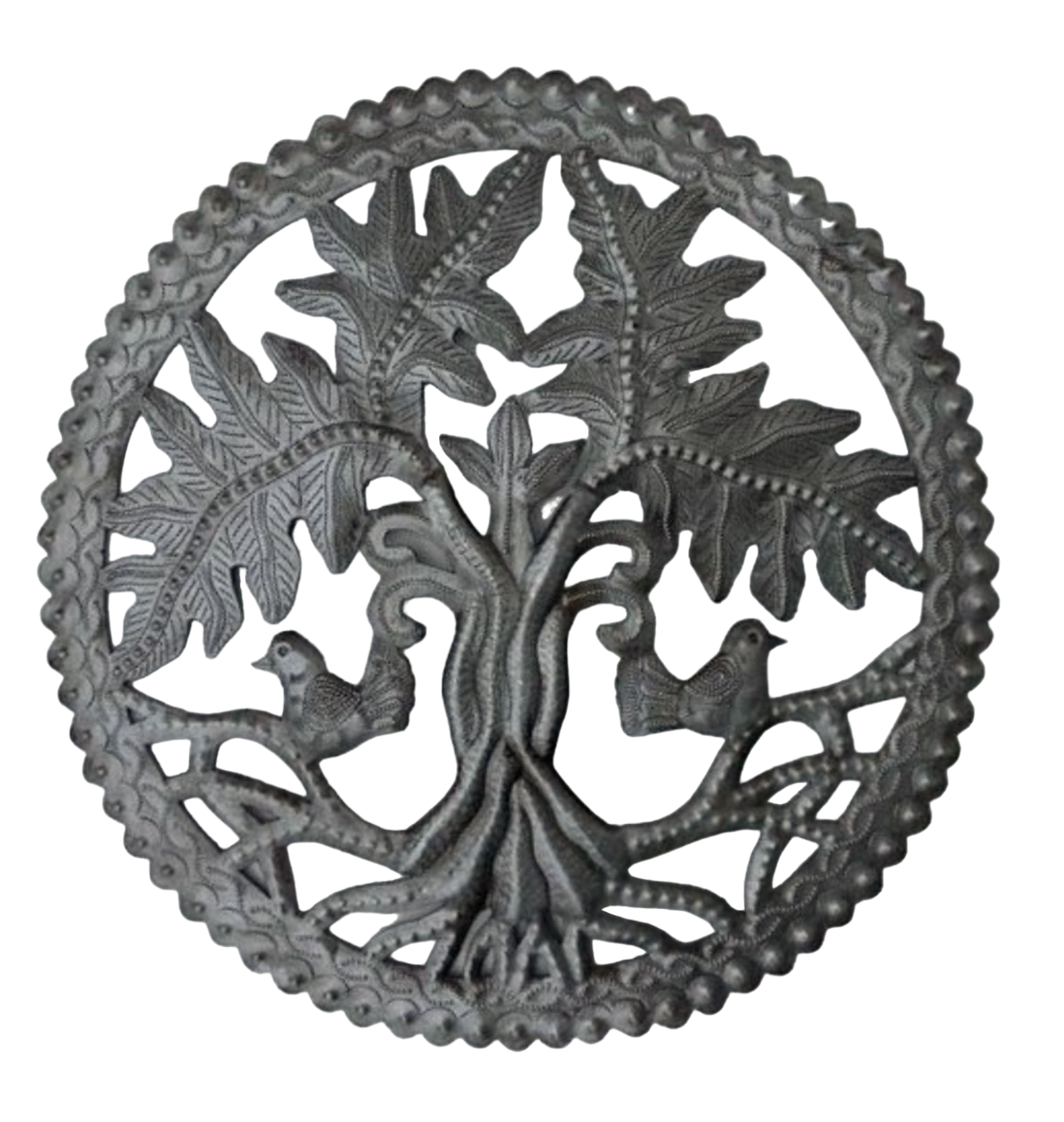Handcrafted Haitian Metal Art, Tree of Life, Metal Tree of Life, Trees, Garden Tree, Tree of Life with Love Birds, Metal Birds 
