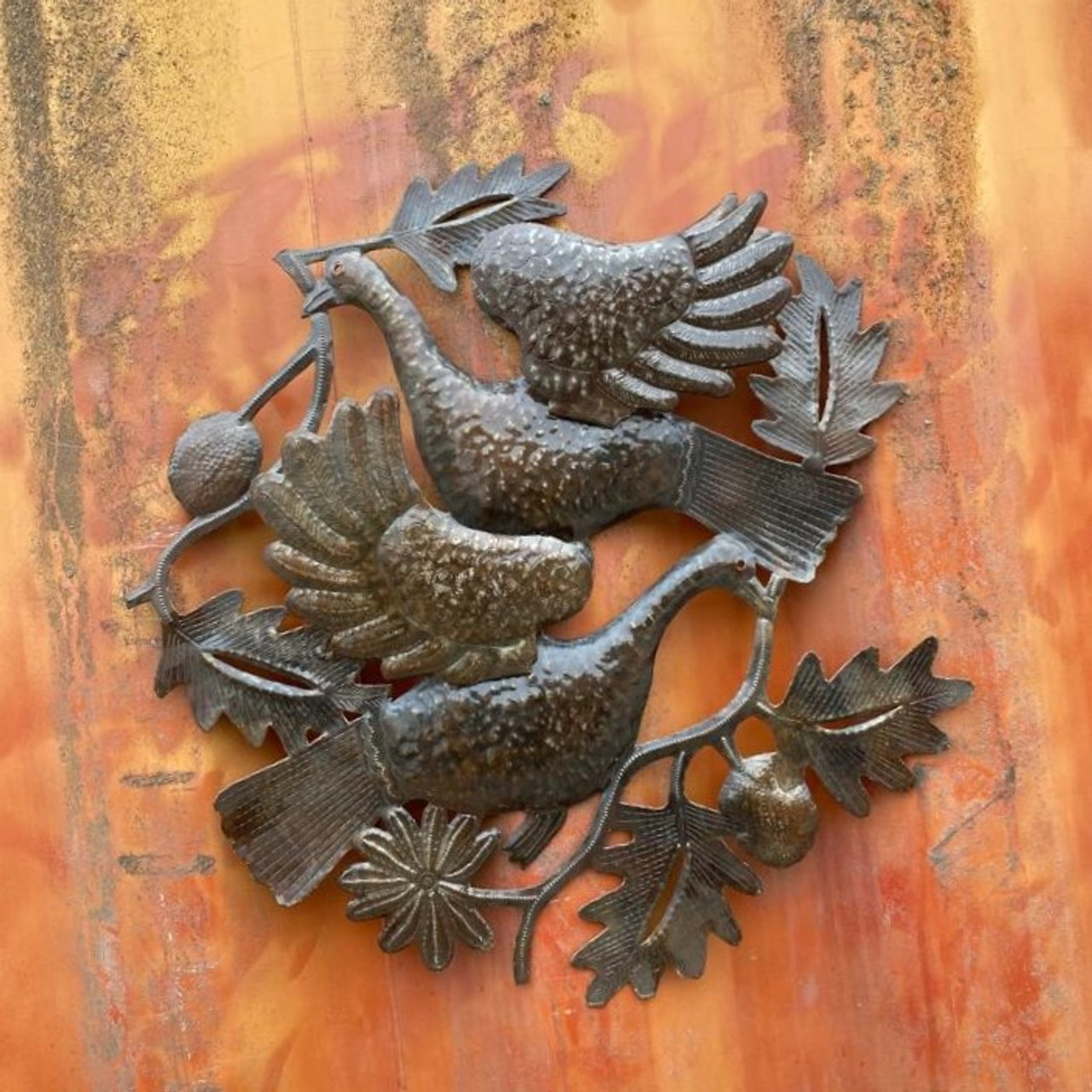 Pigeons on Branch, Metal Pigeons, Pigeon Sculpture, Garden Pigeons 