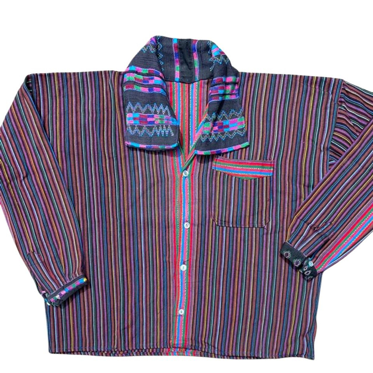 Stripped Guatemalan Button Up Blouse, Vintage Guatemalan Blouse, Guatemalan Folk Art, Vintage Guatemalan Folk Art