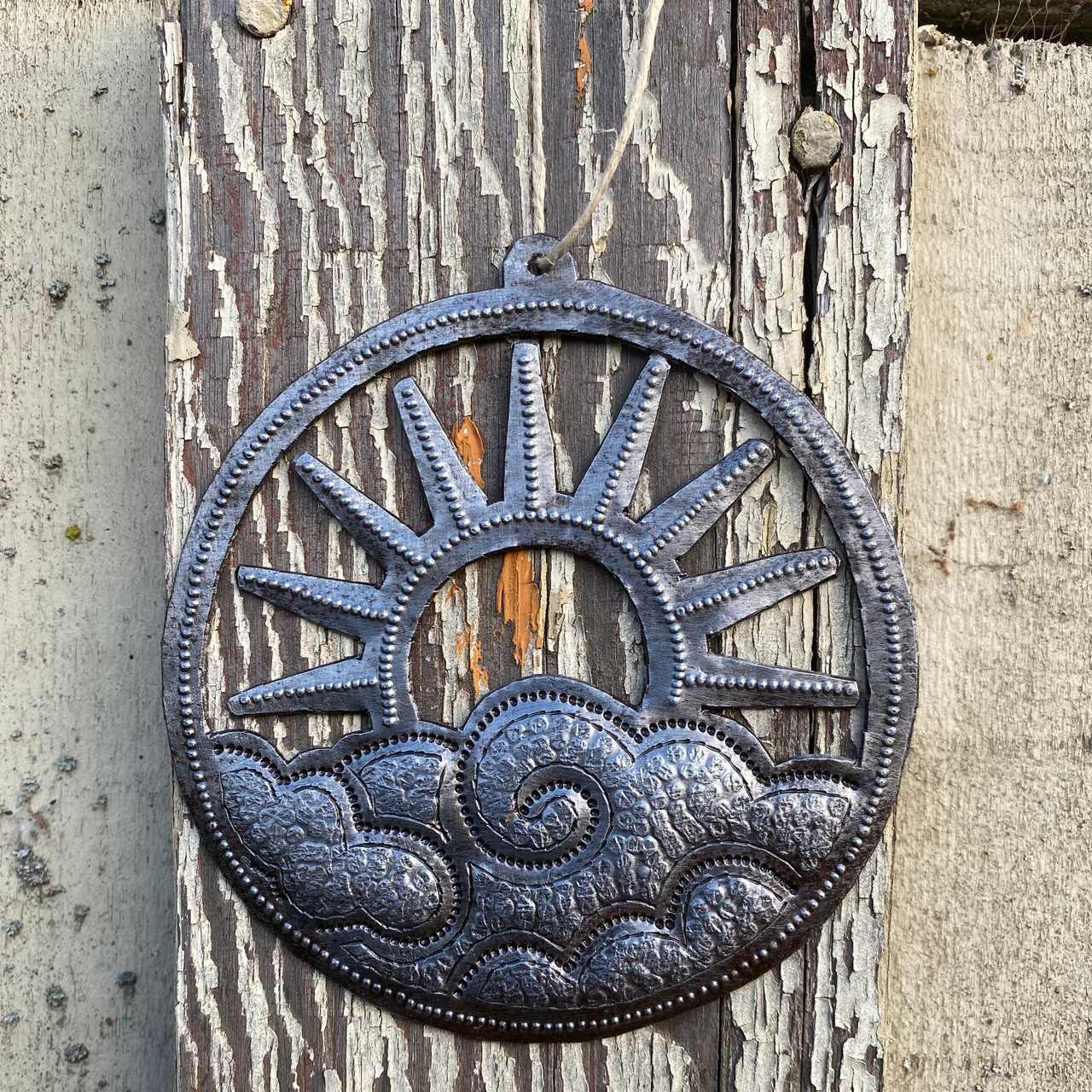 Sunset, Sun Clouds Beach Theme Ornament 4"x4" Inches, Handcrafted in Haiti, Decorative Christmas Ornaments