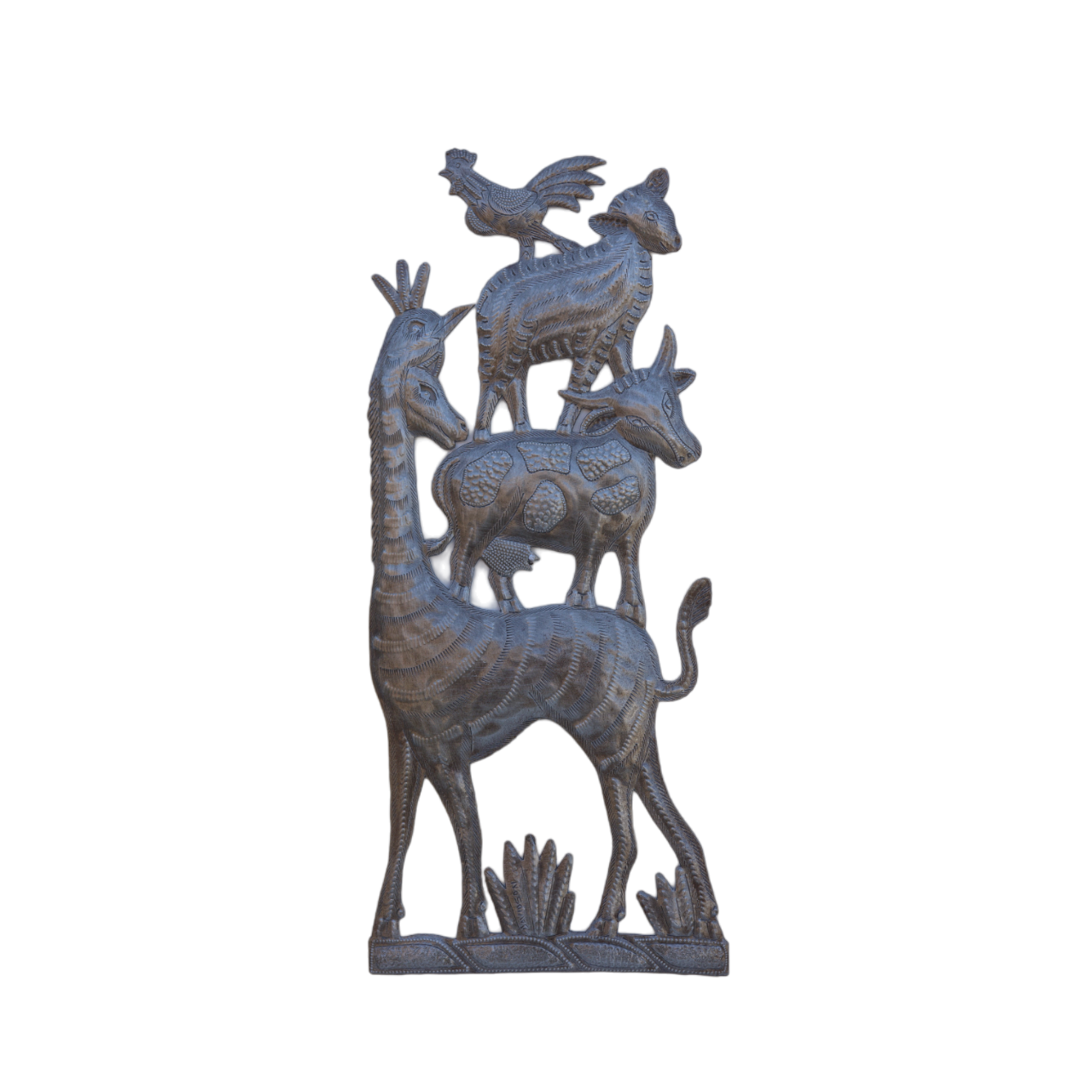 Handcrafted Haitian Metal Art, Giraffe in Costume, Stacked Animals, Metal Stacked Animals, Stacked Farm Animals