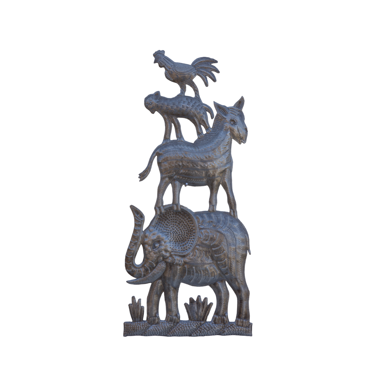 Handcrafted Haitian Metal Art, Stacked Animals, Stacked Farm Animals, Stacked Elephant Horse Cat Rooster, Nursery Room Decor 