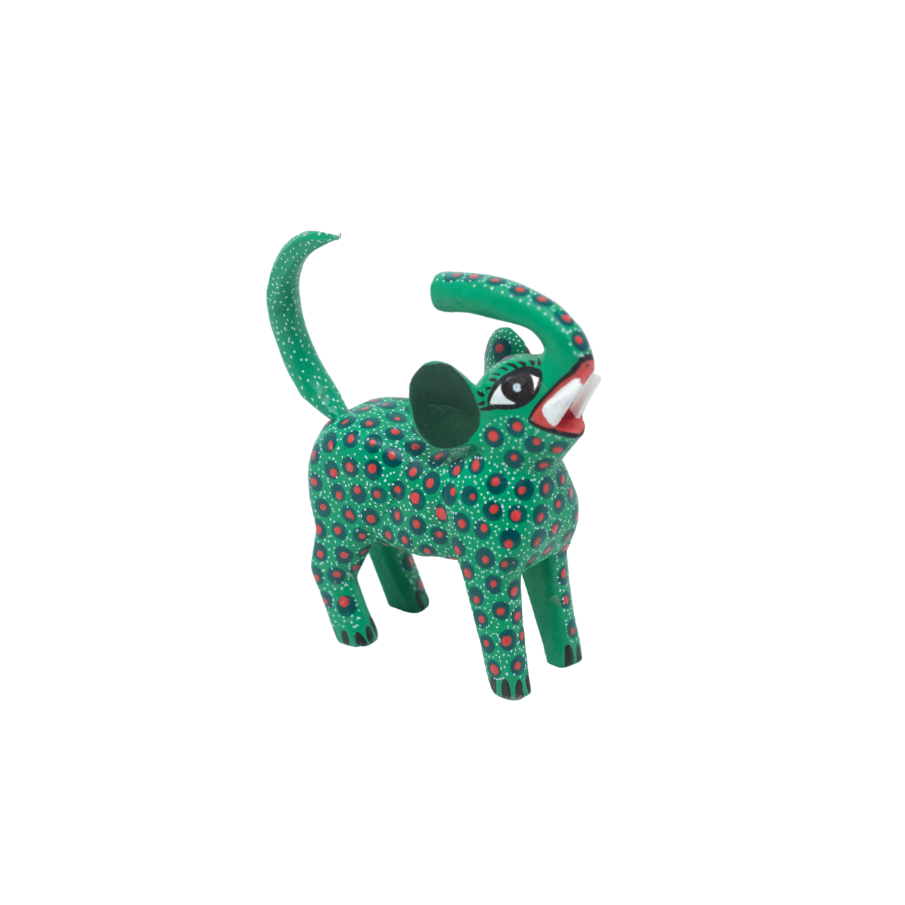 Handcarved Oaxacan Alebrije, Green Elephant with Red Dots, Traditional Mexican Folk Art