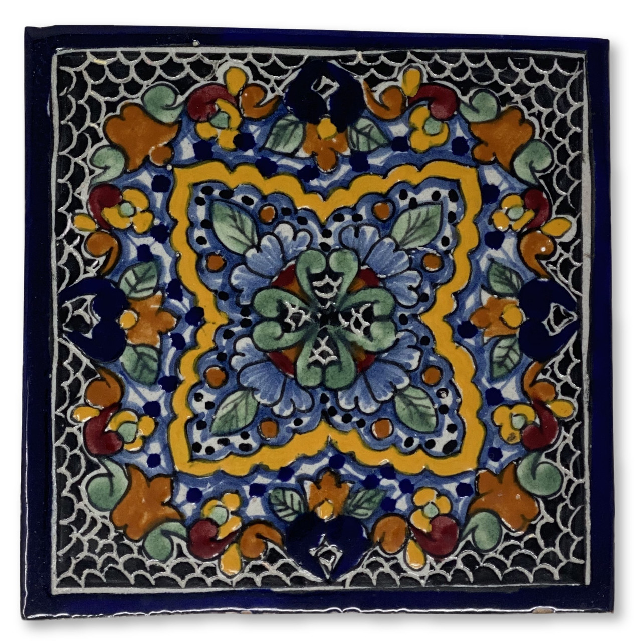 Hand Painted Talavera Tile Made by La Corona Family Puebla Mexico, Green Four Leaf Clover Tile, Mexican Tiles, Mexican Talavera Tiles, Mexican Ceramic Tiles 