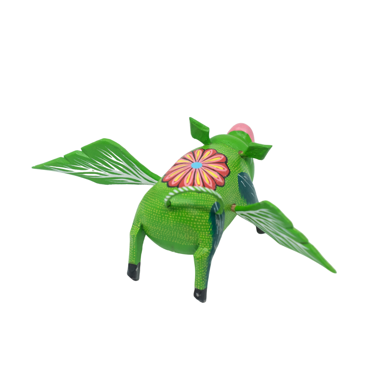 Green Pig, Pig with Wings, Floral Pig, Wooden Floral Pig, Wooden Pig Decor, Wooden Pig Alebrije, Oaxacan Alebrije, Oaxacan Alebrije