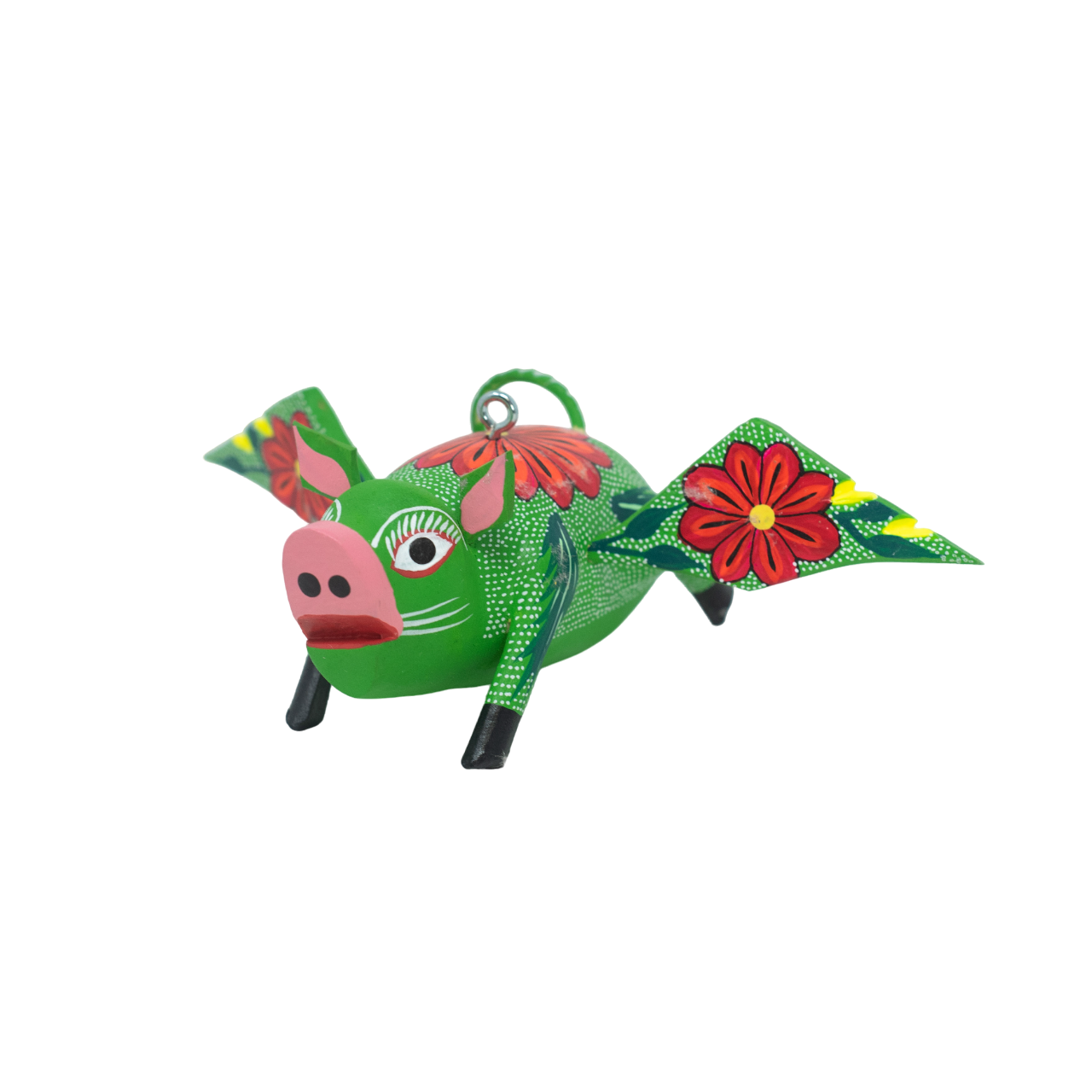 Mexican Alebrije, Alebrije with Wings, Pig with Wings Alebrije, Handcarved Wooden Alebrije, Colorful Wooden Alebrije 