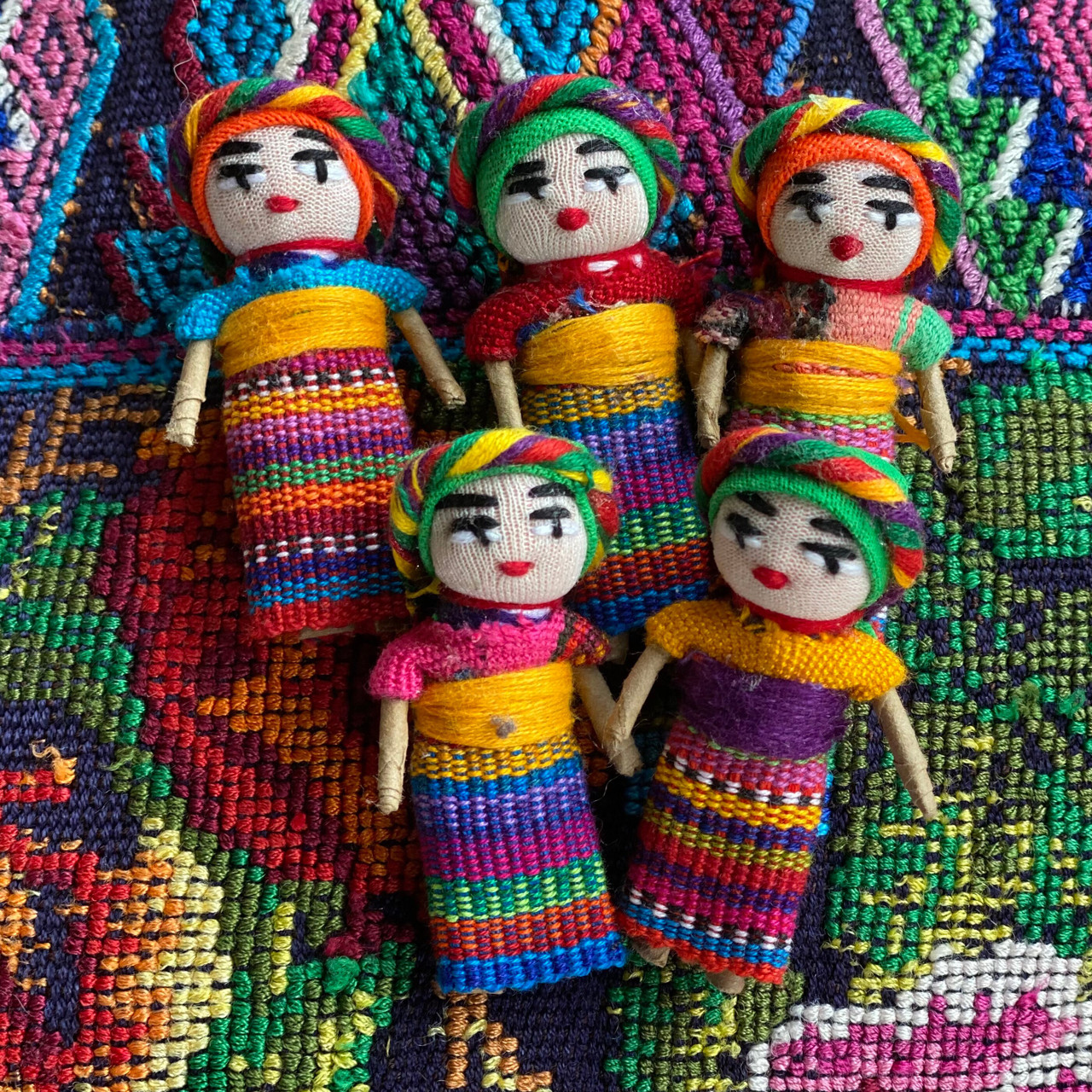 Fine Worry Dolls in a Bag, 25 Worry Dolls and Story Cards for Individual Gifts, Trouble Dolls, Guatemalan, Pocket Doll, Worry People, 2"