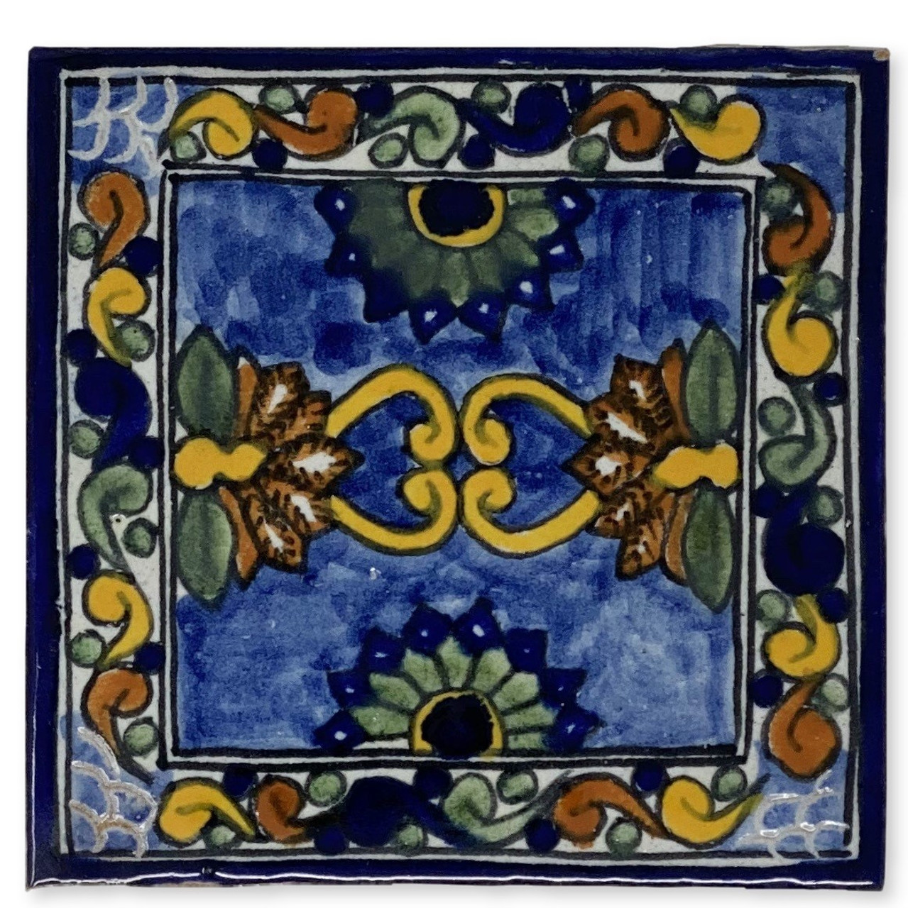 Hand Painted Talaver Tiles, Marigold Talavera Tiles, Ceramic Talavera Tiles, Vintage Talavera Tiles, Hand Painted Puebla Mexico Talavera  Tiles 