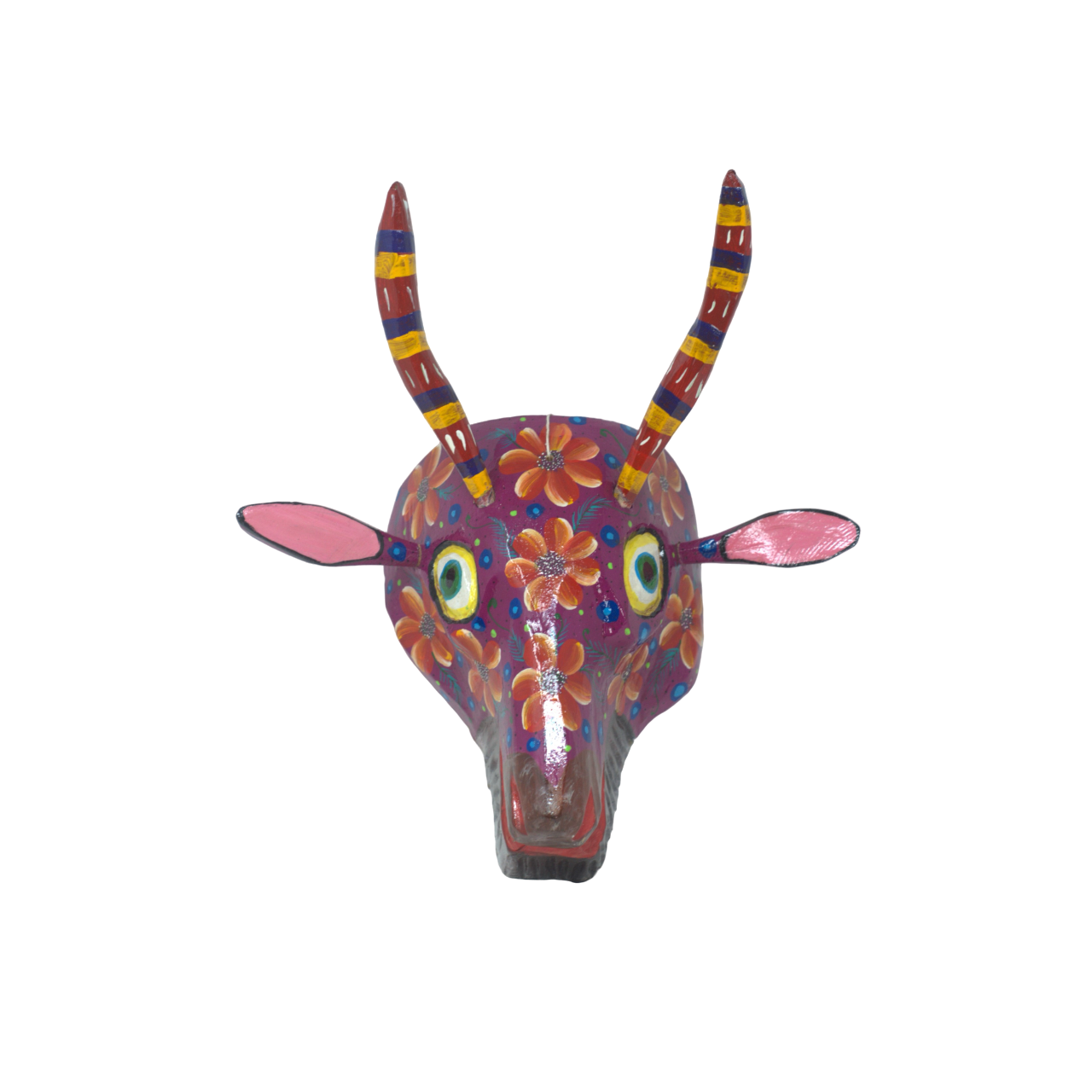 Pink Flower Goat Wall Mask, Wooden Goat Wall Mask, Goat with Goatee Wall Mask, Goatee Goat, Guatemalan Mask, Wooden Guatemalan Mask, Traditional Wooden Guatemalan Wall Mask, Wooden Wall Mask, Colorful Wooden Mask