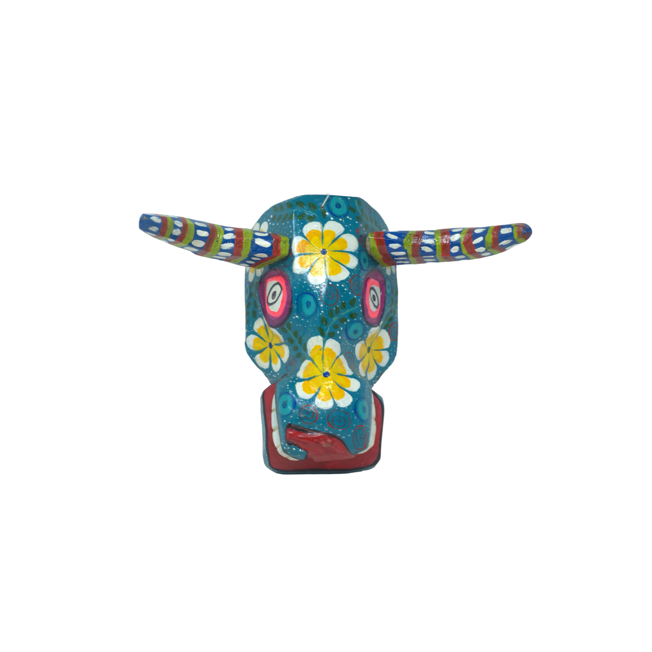 Handcarved Guatemalan Folk Art, Handcarved Guatemalan Wall Mask, Traditional Guatemalan Mask, Traditional Flower Bull Mask, Maximalist Home Decor, Wooden Bull Head Mask, Yellow Flower Bull Mask, Colorful Bull Mask