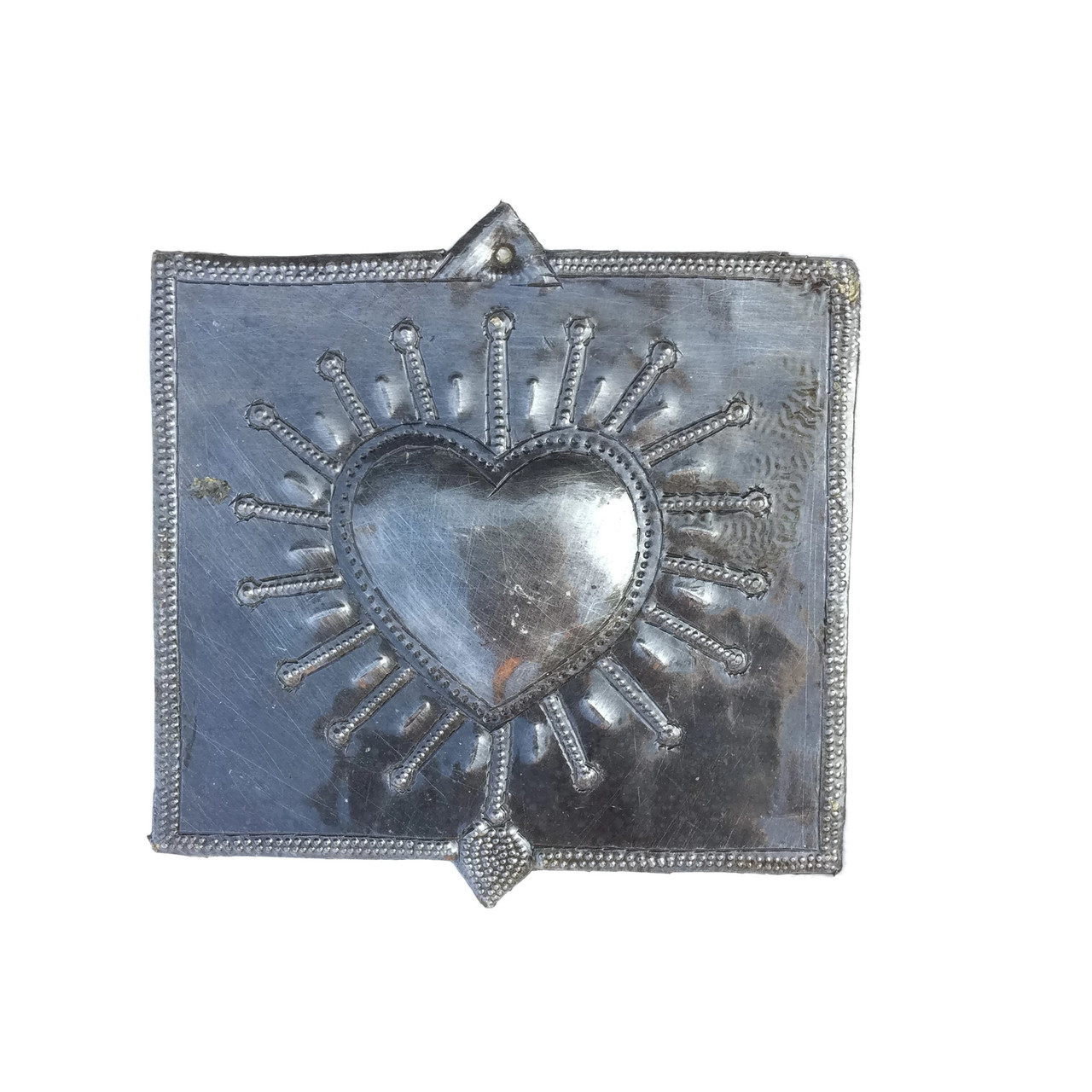 Milagro sacred heart, handmade Haiti, square metal wall art, recycled oil drum art Milagro sacred heart, handmade Haiti, square metal wall art, recycled oil drum art