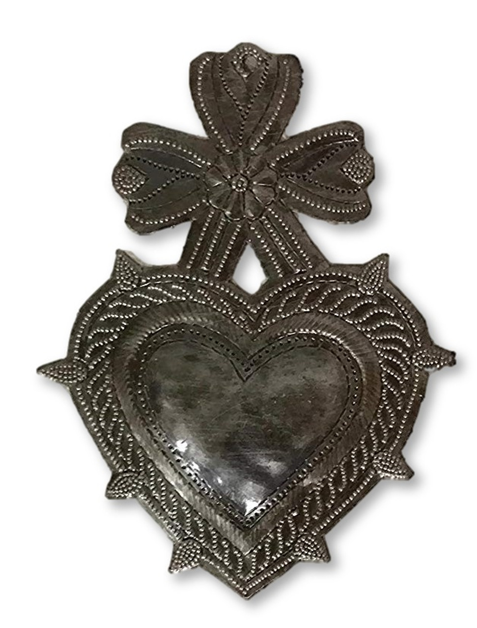 sacred heart with spikes, handmade metal art Haiti, recycled oil drum heart, Haitian artisan Wiseton sacred heart with spikes, handmade metal art Haiti, recycled oil drum heart, Haitian artisan Wiseton