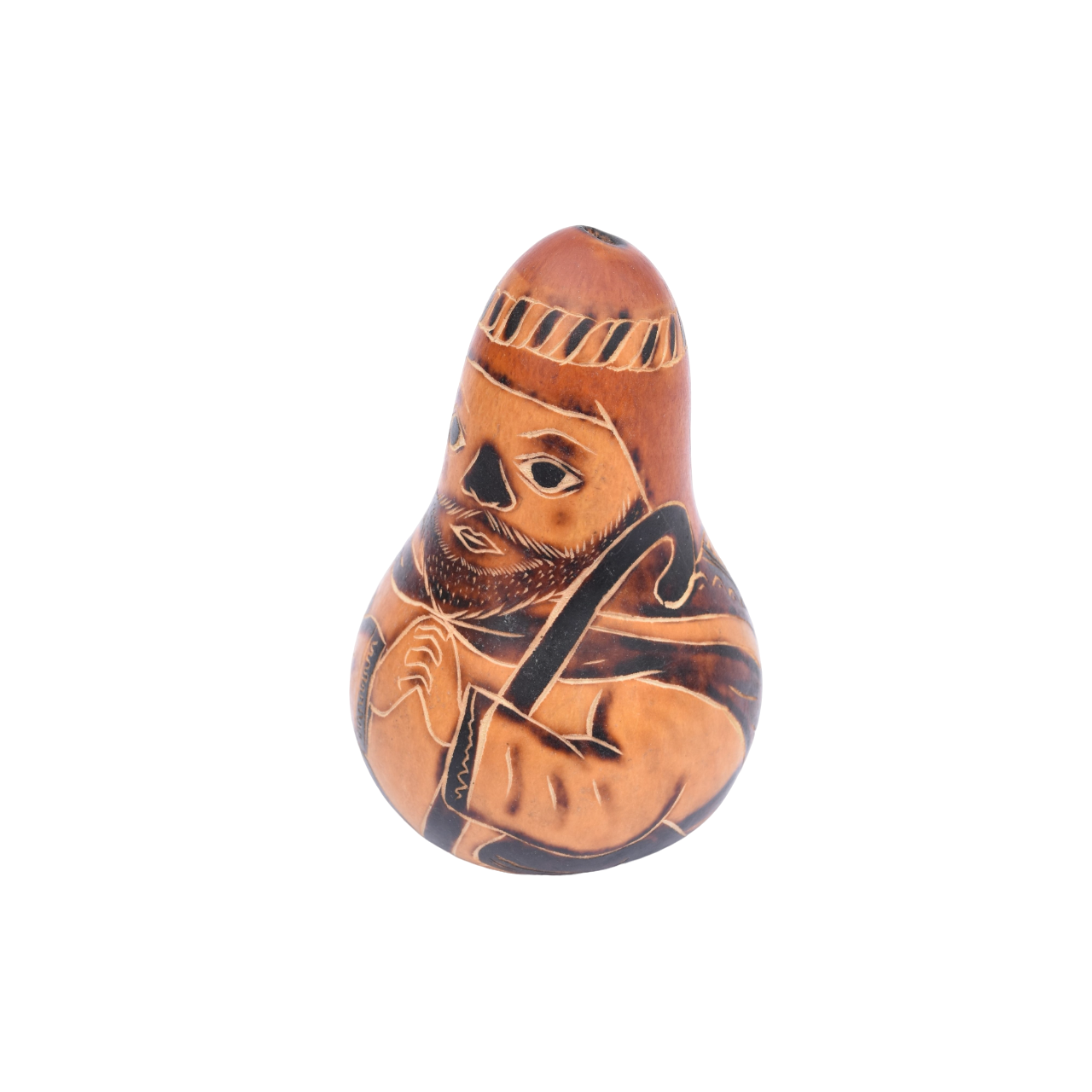 Handcarved Peruvian Gourd Folk Art, Bearded Farmer in the Andes, Vintage Home Decor