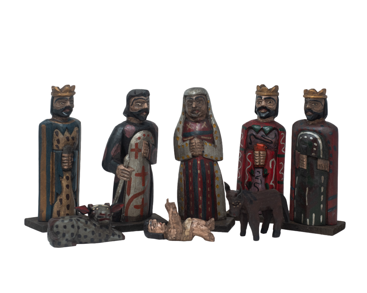 Handcarved Guatemalan Folk Art, 9 Piece Nativity Set, Wooden Christmas Decor