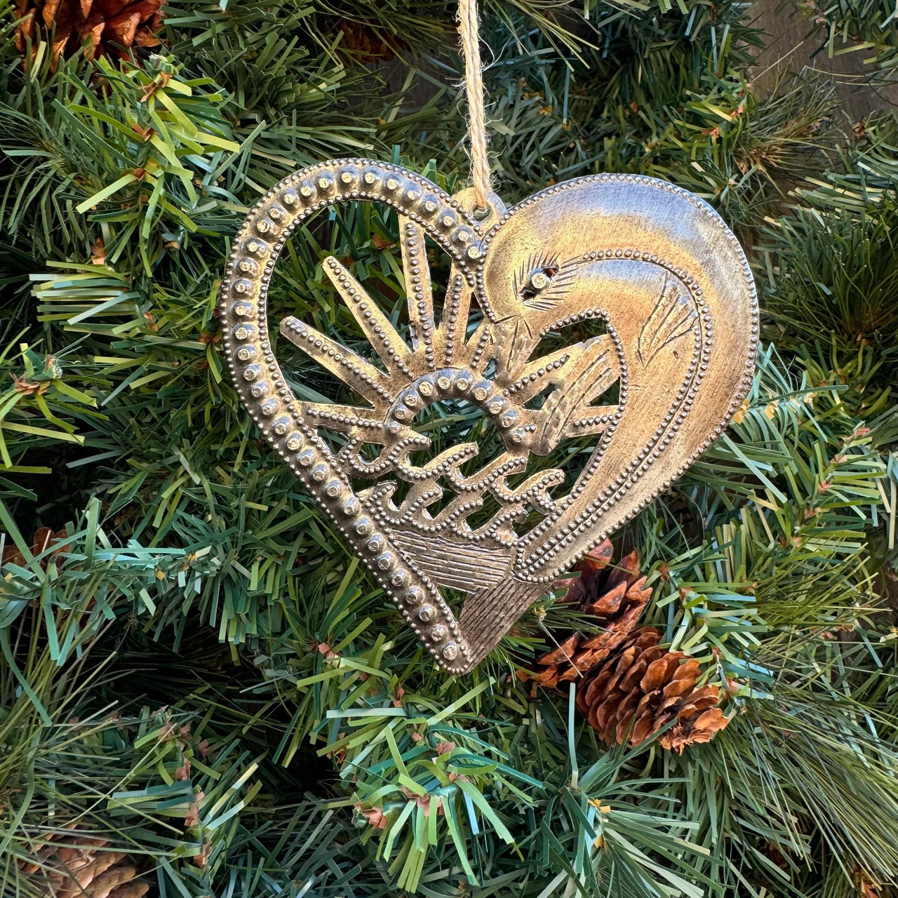 coastal dolphin ornament, small dolphin accent, handmade gift topper, fair trade holiday décor, recycled metal dolphin gift.