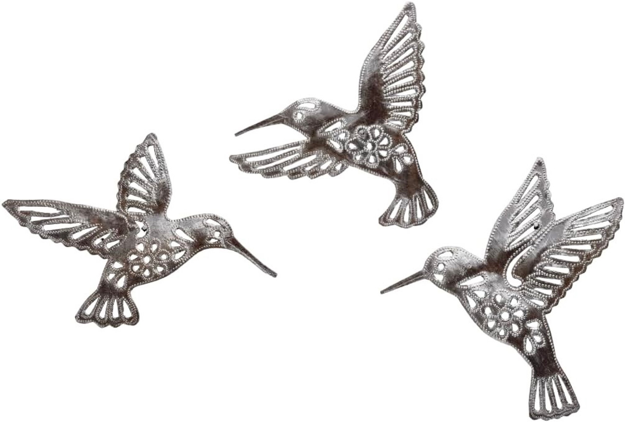 handmade decorative hummingbirds, cutout bird wall art, fair trade home decor, handmade bird decorations, artisan wall art, nature-inspired home accents