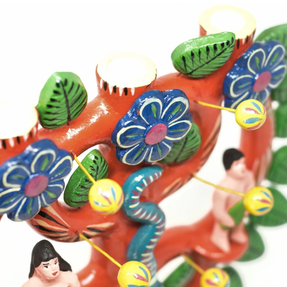 Handmade Mexican Folk Art, Ortega Family Adam & Eve Candelabra