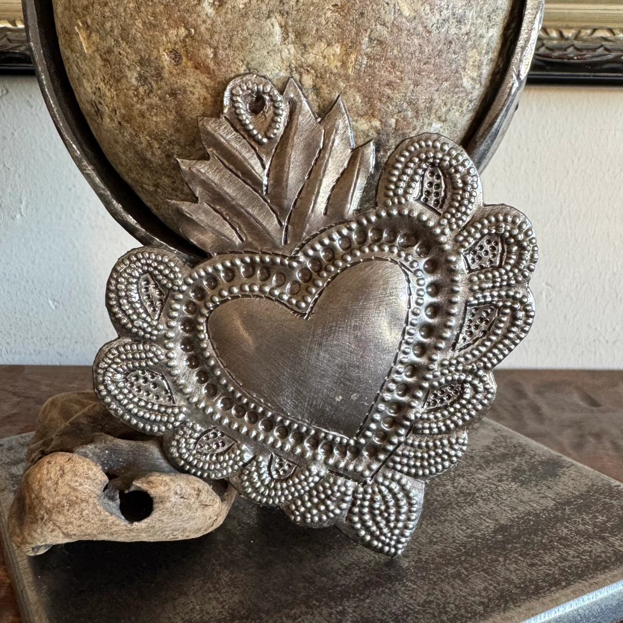 Milagro Heart, Sacred Heart, Metal Sacred Heart, Metal Milagro Heart, Metal Mexican Inspired Heart, Ornament Heart, Religious Milagro Ornament