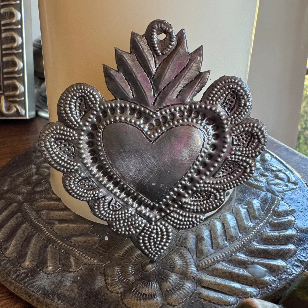 Milagro Heart, Sacred Heart, Metal Sacred Heart, Metal Milagro Heart, Metal Mexican Inspired Heart, Ornament Heart, Religious Milagro Ornament