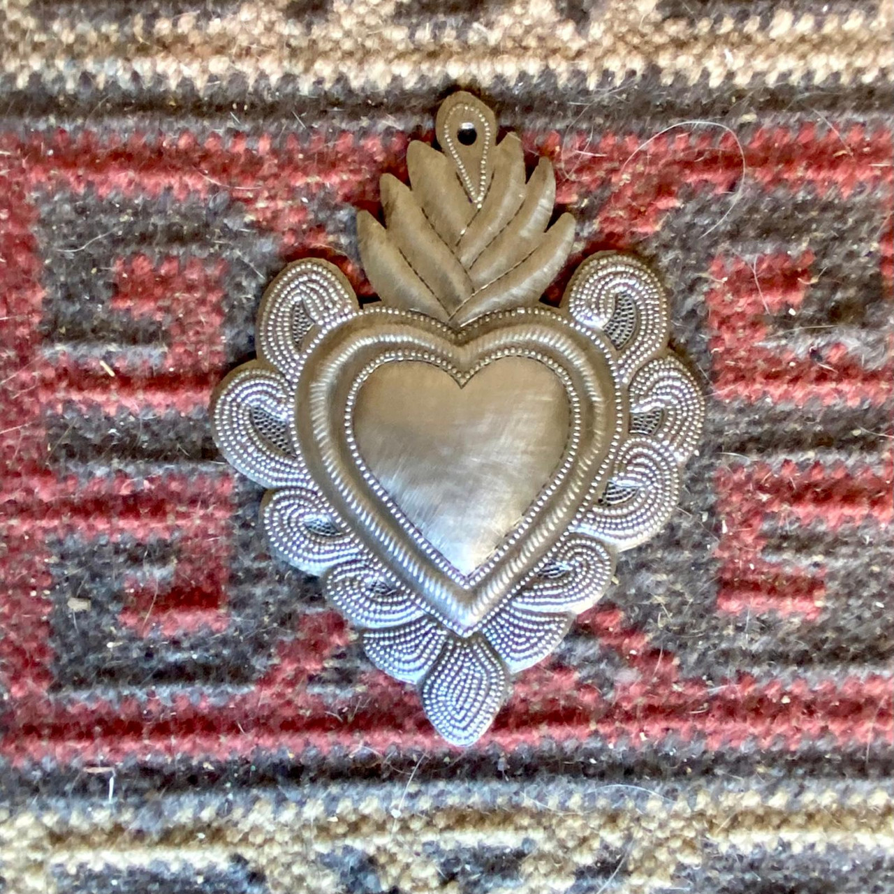 Metal Heart, Milagro Heart, Sacred Heart, Handmade Heart, Religious Heart, Metal Sacred Heart, Handmade Haitian Metal Art, Christmas Heart Ornament