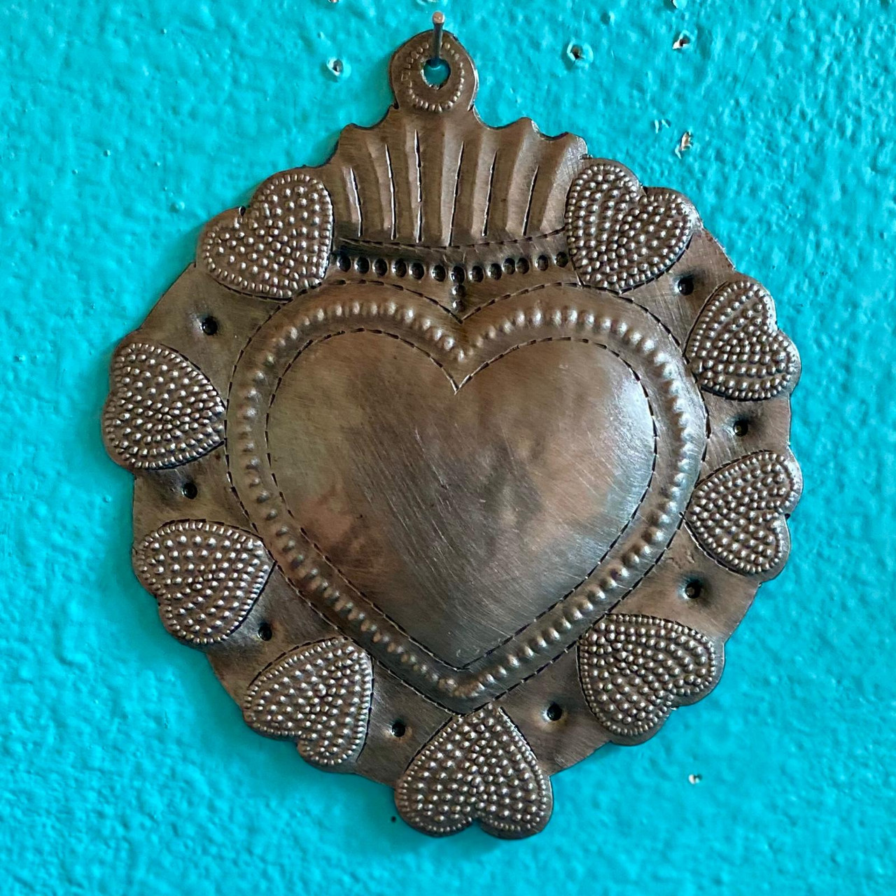 Metal Heart, Milagro Heart, Sacred Heart, Handmade Heart, Religious Heart, Metal Sacred Heart, Handmade Haitian Metal Art, Christmas Heart Ornament, Religious Ornament