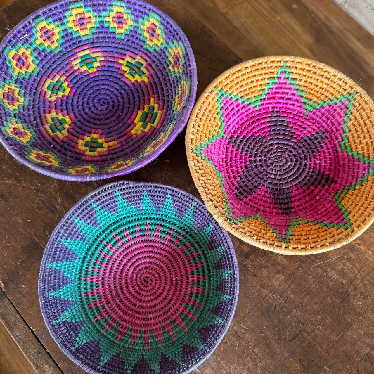 Toluca Basket Mexico Coil Method Handwoven Style Bright  Fiesta