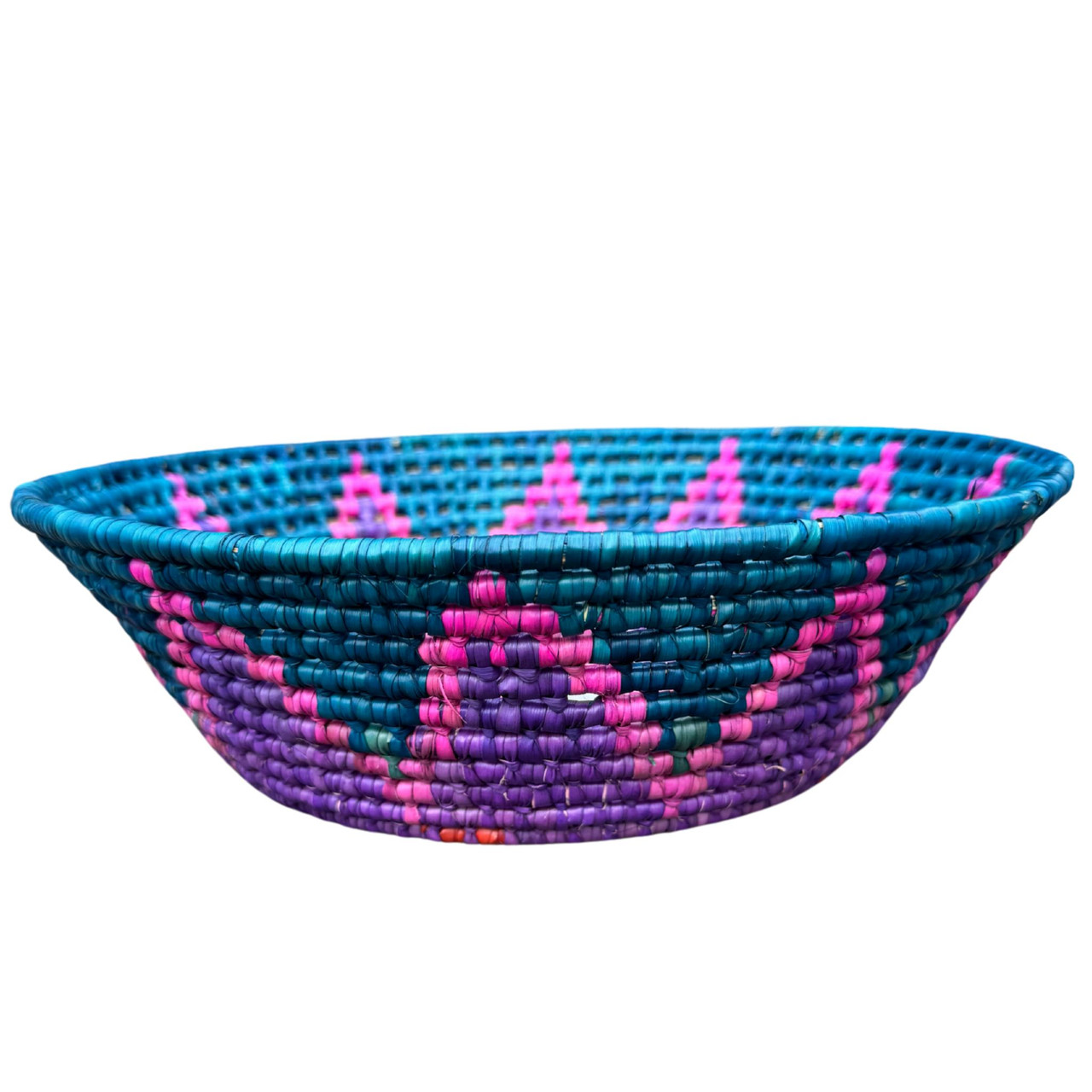 Hand Woven Coil Method Toluca Basket Green, Purple,Red and Pink