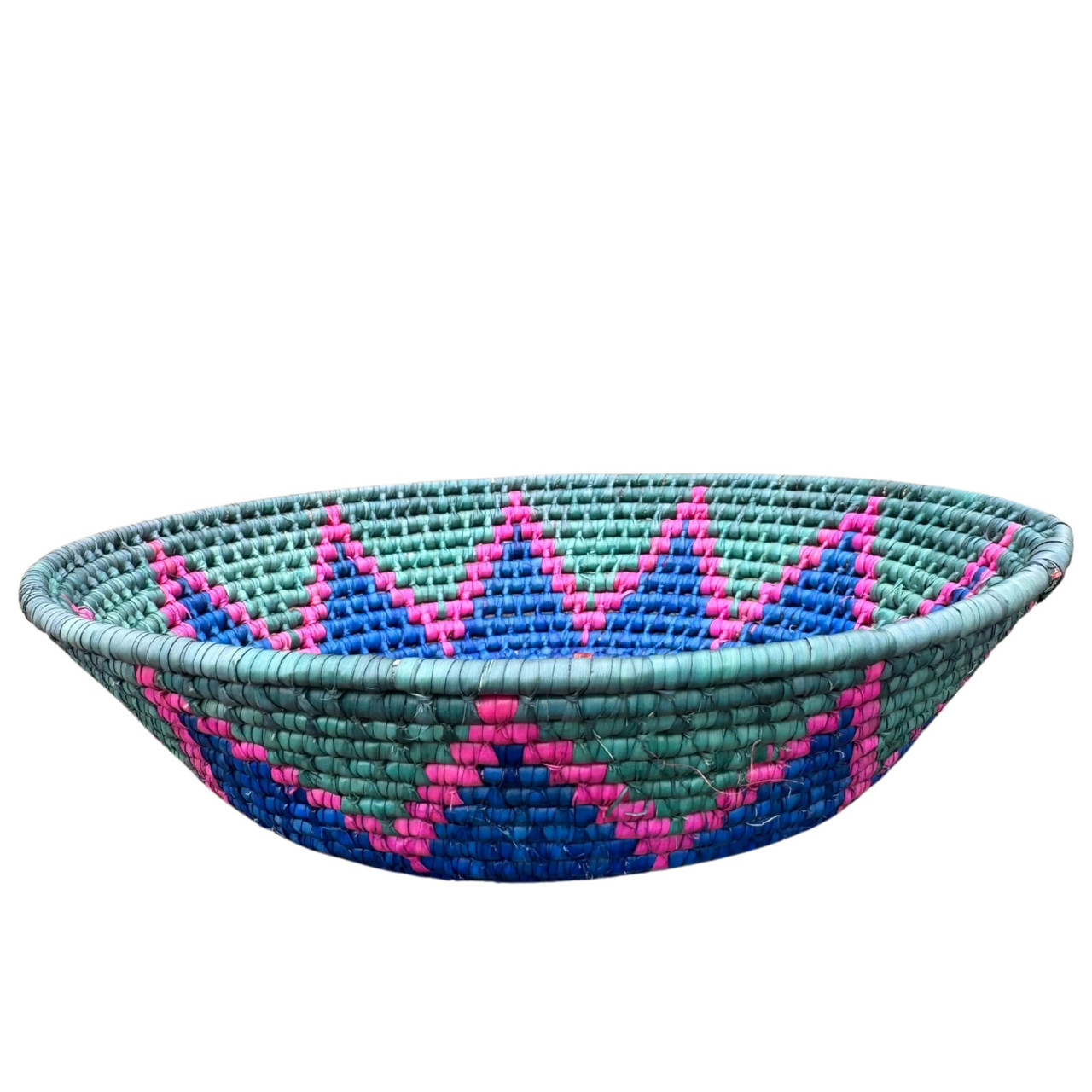 Hand Woven Coil Method Toluca Basket Green, Purple,Red and Pink