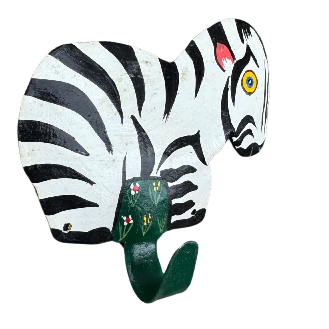Hand Painted  Zebra Single Metal Wall Hook, Zebra Room Decor, Nursery Room Decor, Children's Room Decor