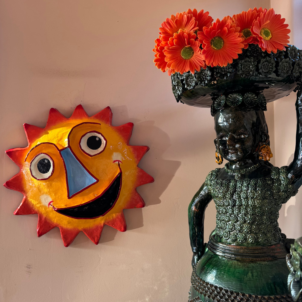 Sun wall art, Living with Folk Art Decor, Sunny Day, Vintage Home Decor, Handmade Vintage Folk Art, Vintage Home Decor