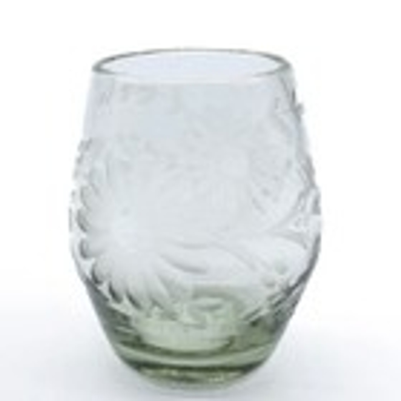 Vintage Mexican Etched Glass, Rose Ann Hall Condessa French Clear Stemless Wine Glass, Handblown