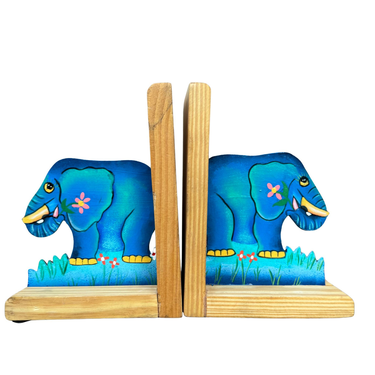 Colorful Hand Painted Bookends Handmade in Haiti, Elephant