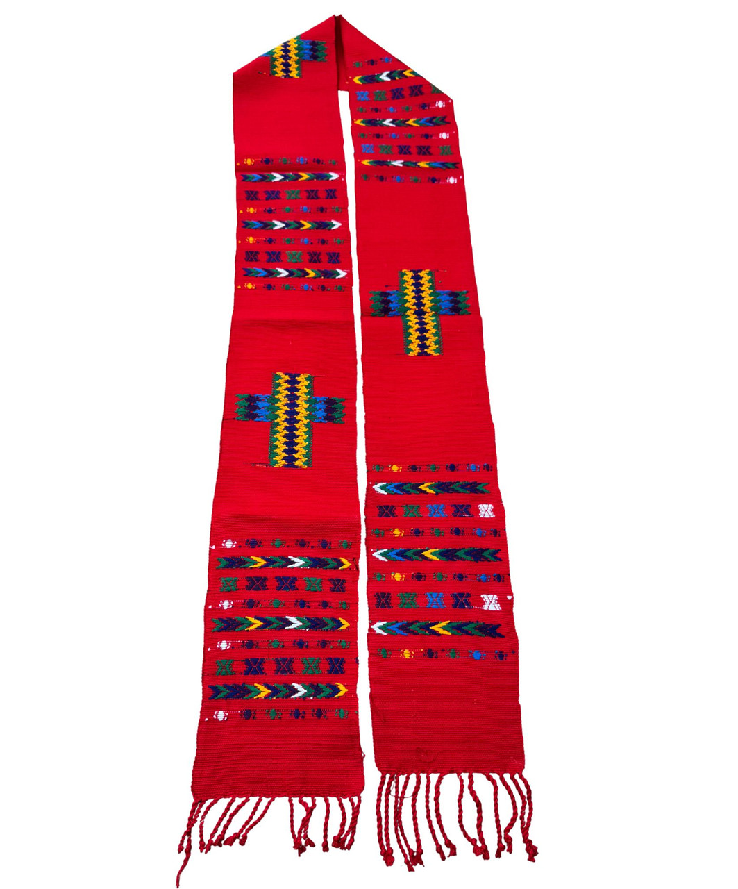 Clerical Stole, Deacon Estola, Handwoven with Geometric Motifs, Red Colored