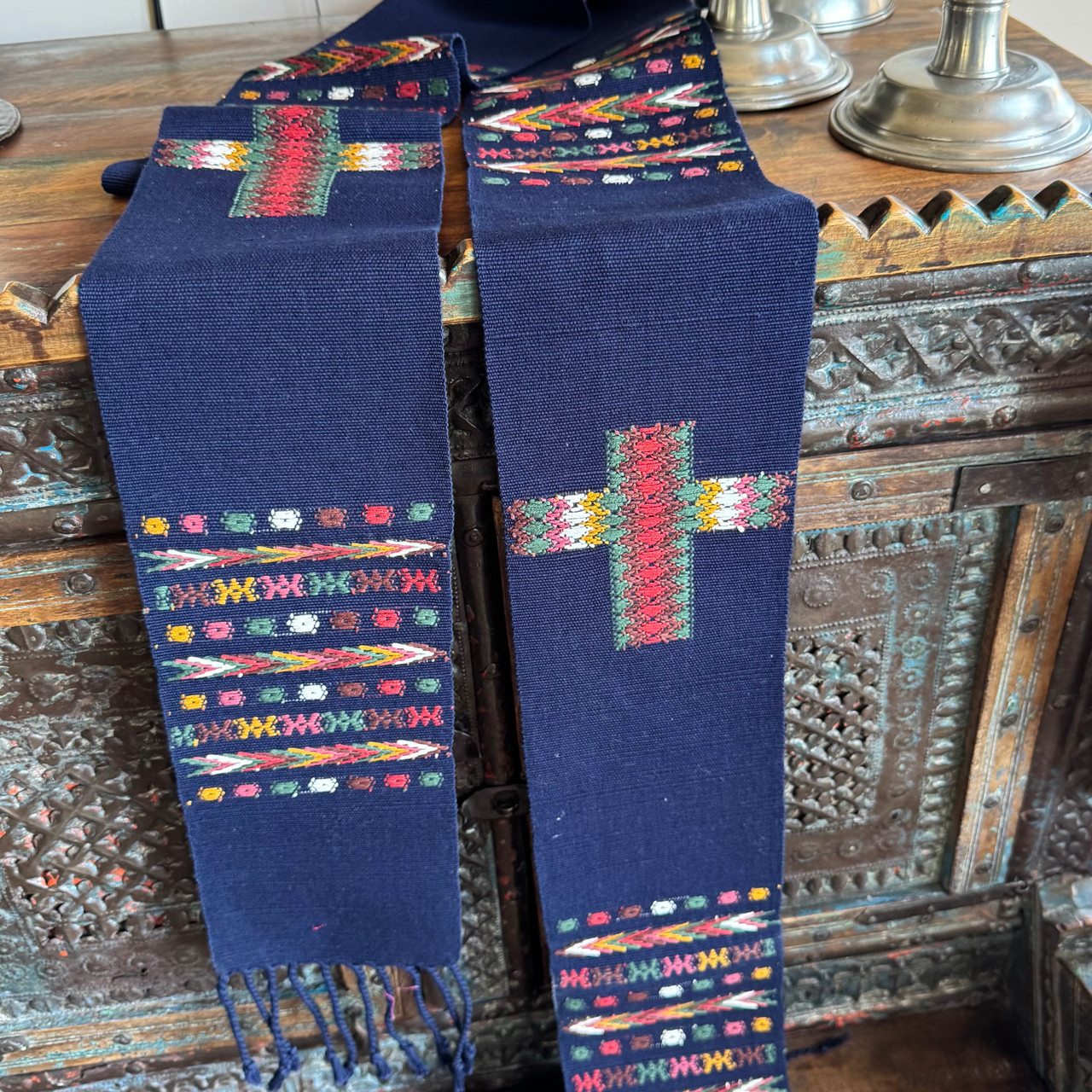 Copy of Clerical Stole, Deacon Estola, Handwoven with Geometric Motifs, Purple Colors, Guatemala Textile Home Decor, Festive, Cotton