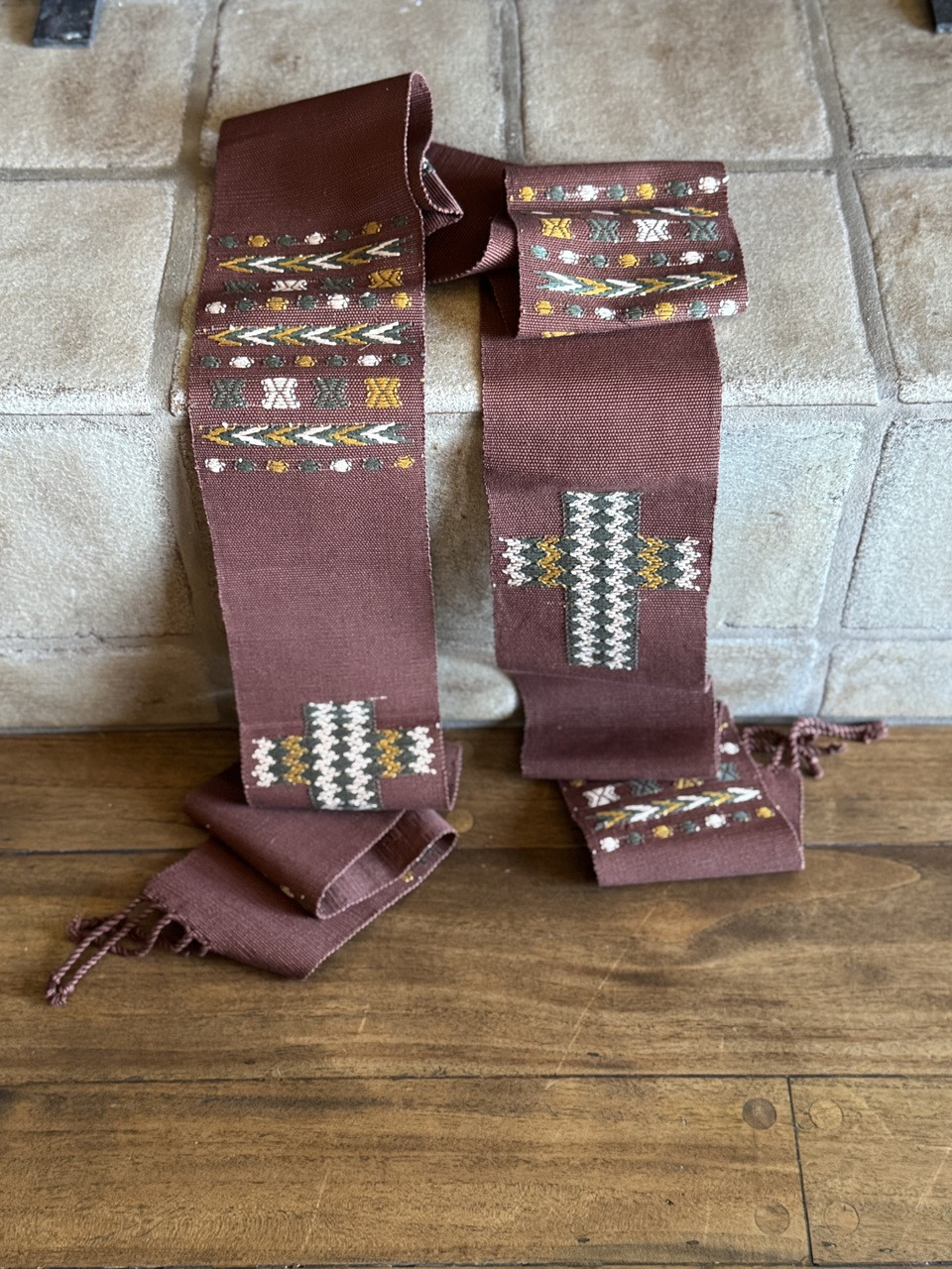Clerical Stole, Deacon Estola, Handwoven with Geometric Brown and Earth Tones, Guatemala Textile Home Decor, Festive, Cotton