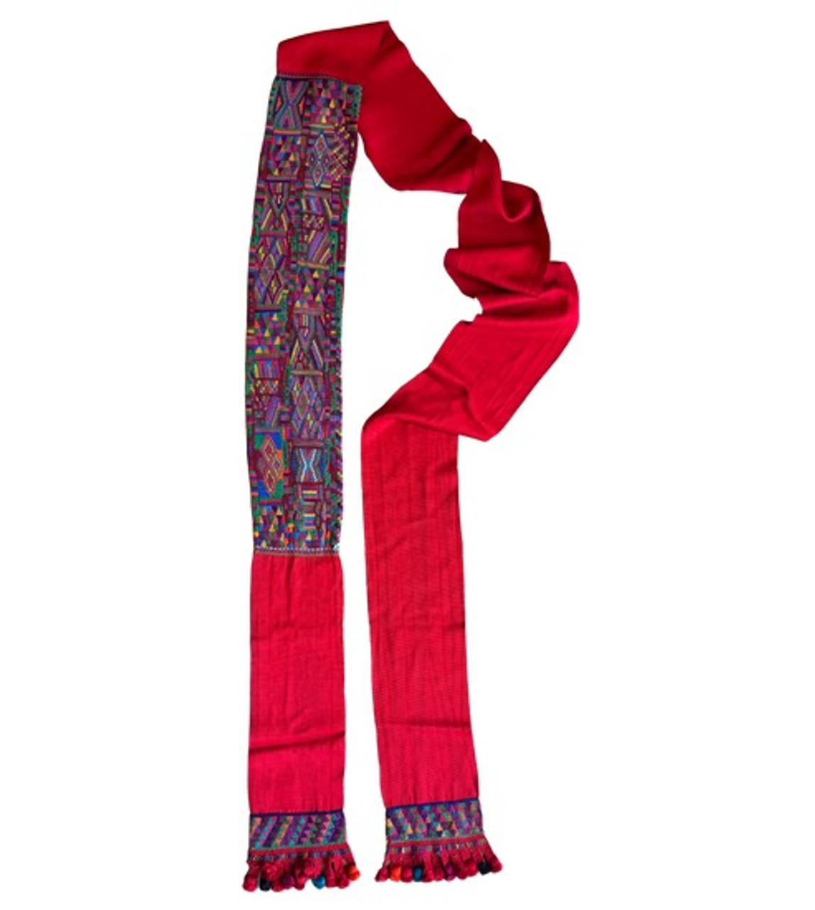 Bright Red Vintage Handwoven Belt or Cinta  from Chajul Guatemala
