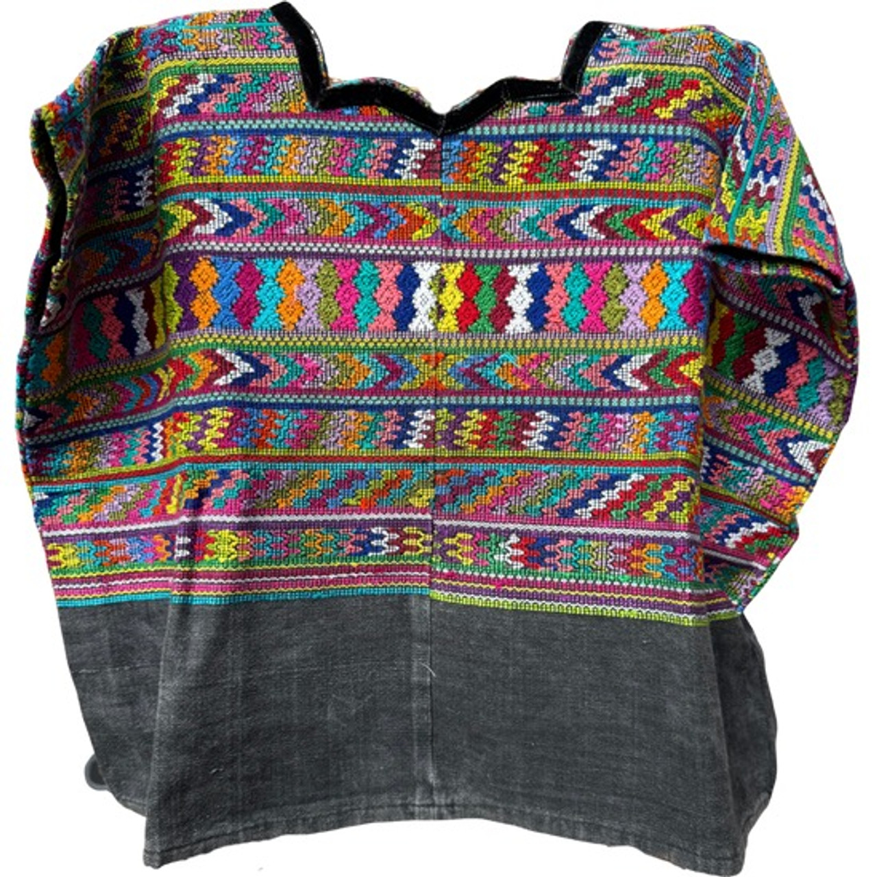 Vintage Guatemalan Huipil from San Juan Comalapa faded Black background