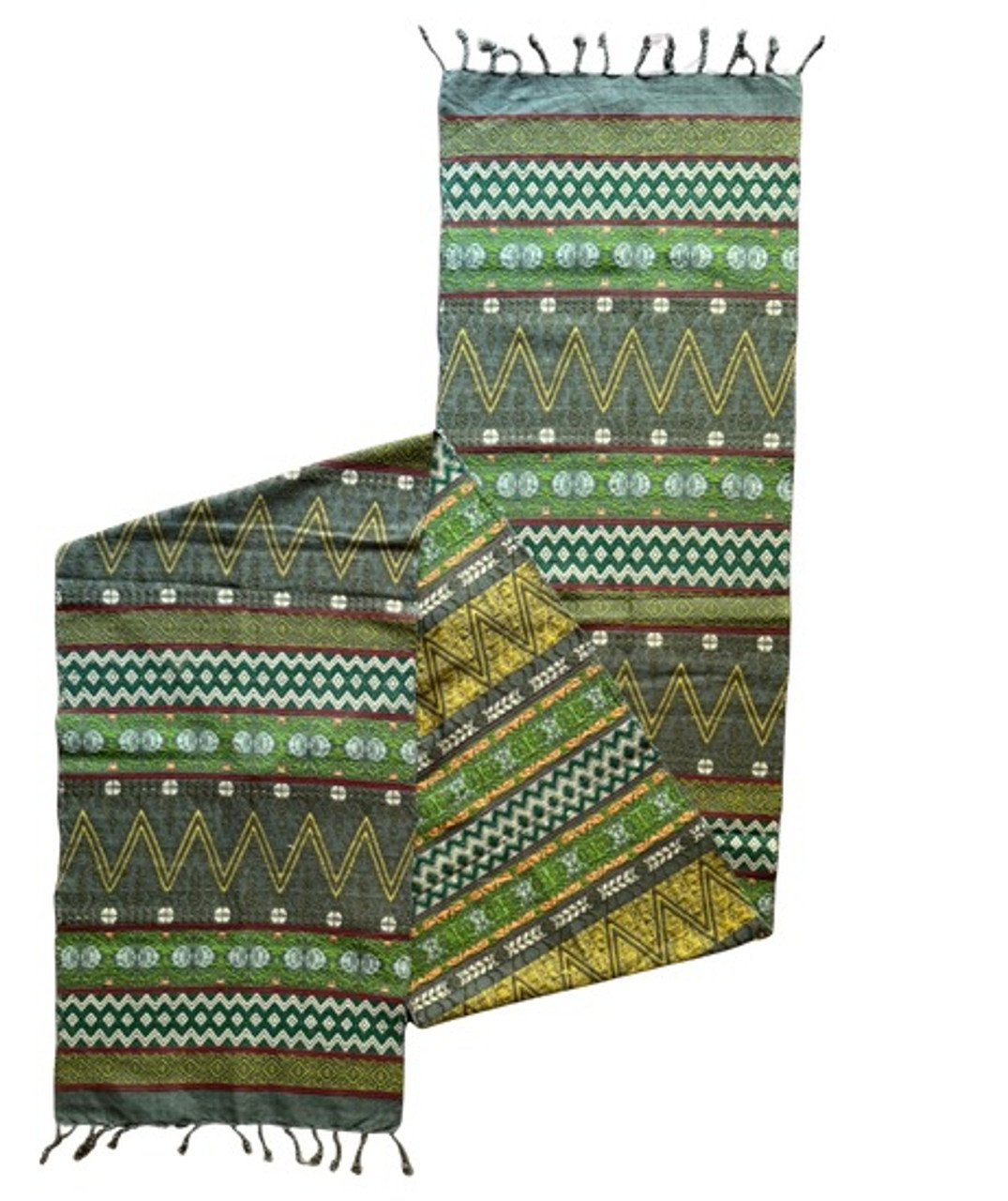 Guatemalan Handmade Table Runner, Olive Base Color and Multi-colored Geometric Designs