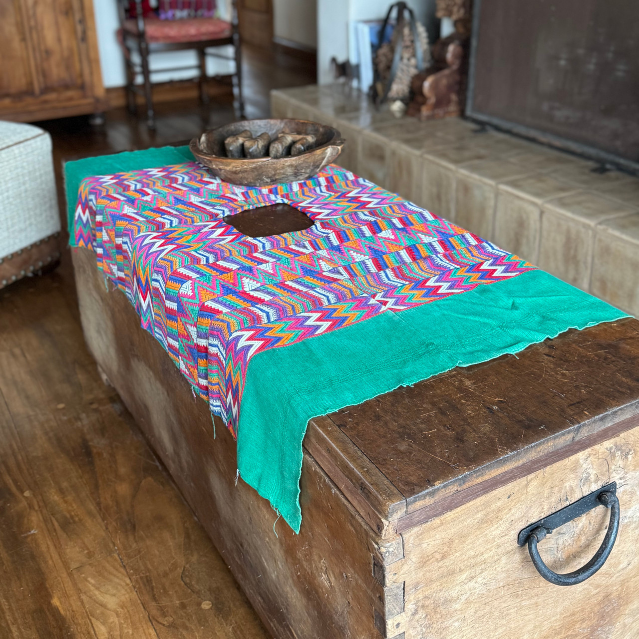 Vintage Handmade Guatemalan, Woven on a Back Strap Loom, Green Base Color  Huipil from Tecpan