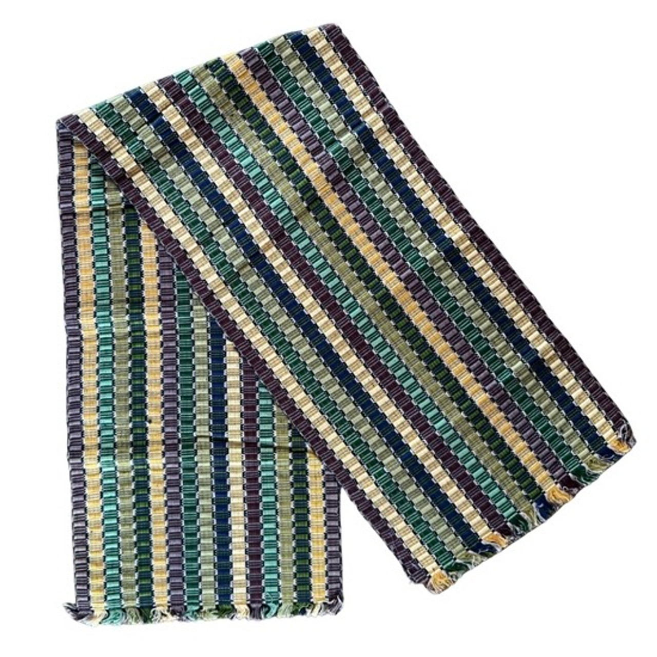 Brown, Burgundy, Olive and Gold Striped Guatemalan Table Runner