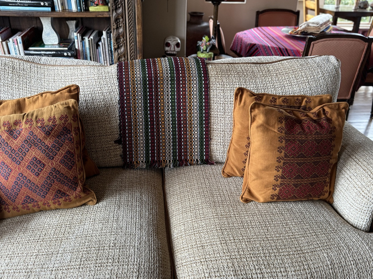 Brown, Burgundy, Olive and Gold Striped Guatemalan Table Runner