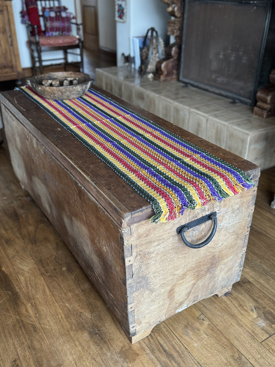 Brown, Burgundy, Olive and Gold Striped Guatemalan Table Runner